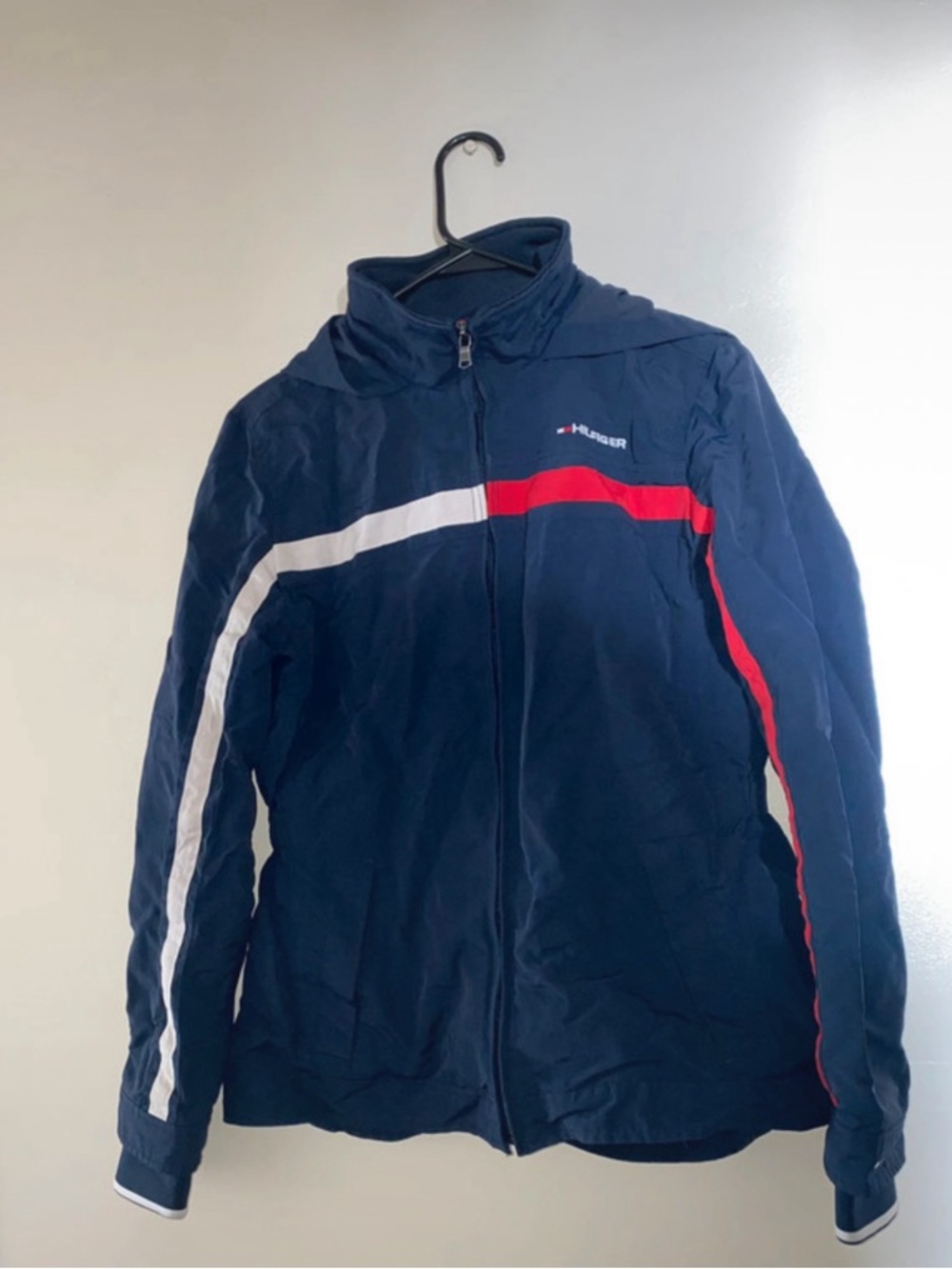 Tommy Hilfiger Navy Windbreaker with Red & White Stripes